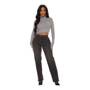 Fashion nova black wash straight Leg higj waisted Jeans‎